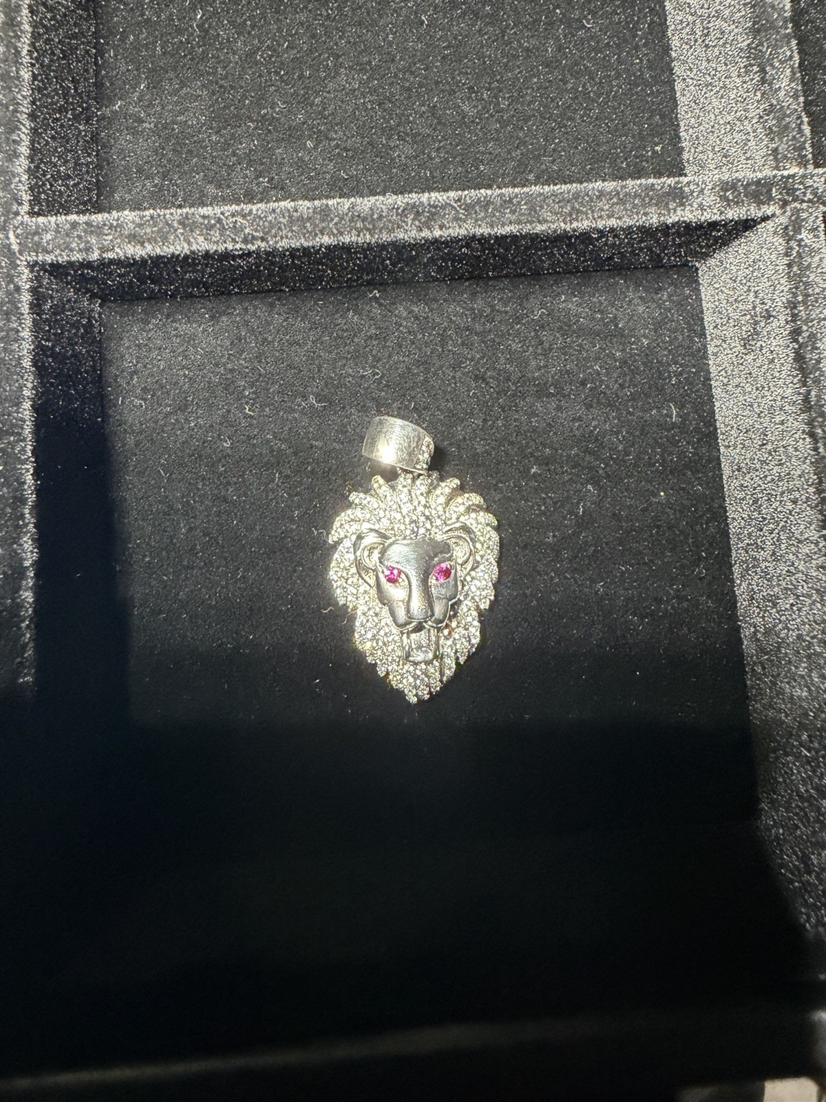 925 Sterling Silver Lion Head Pendant CZ Mane Ruby Eyes 9g Jewelry