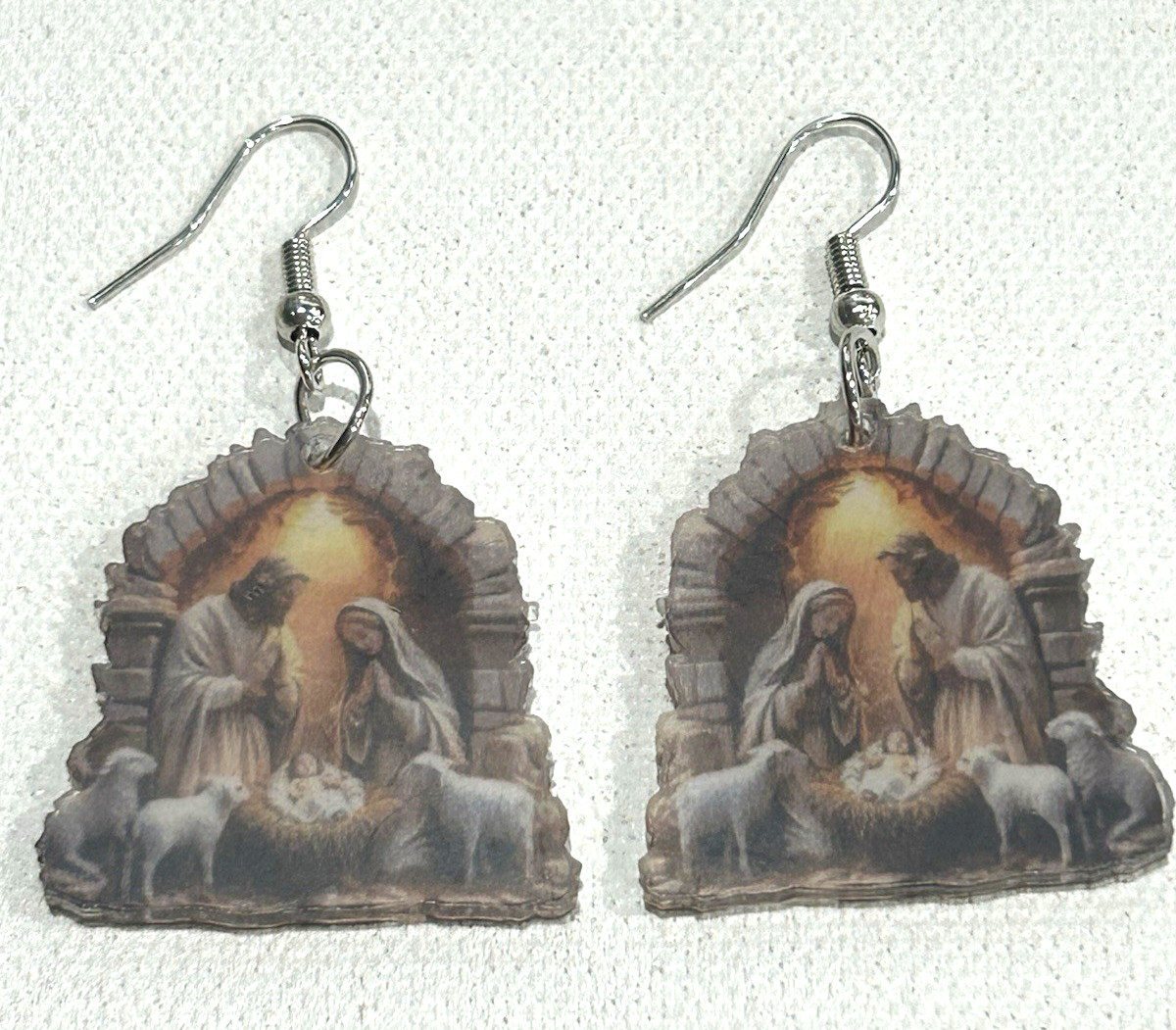 Holy Family Nativity Acrylic Earrings, Fish Hook, 1.25″ x 1″ x 1/8″, CHRISTMAS