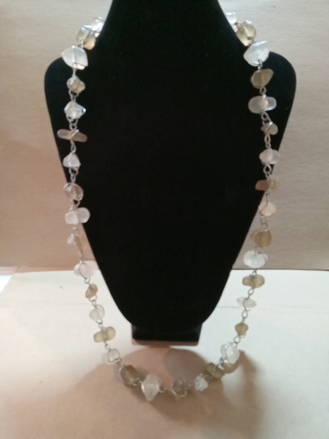 Abra Women Frosted White And Tan Wire Wrap Hook Closure 35 inch Necklace