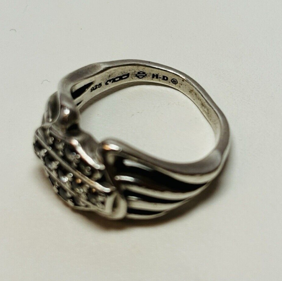 MOD Harley Davidson Sterling 925 Silver CZ Shield Logo Ring Sz 6.25