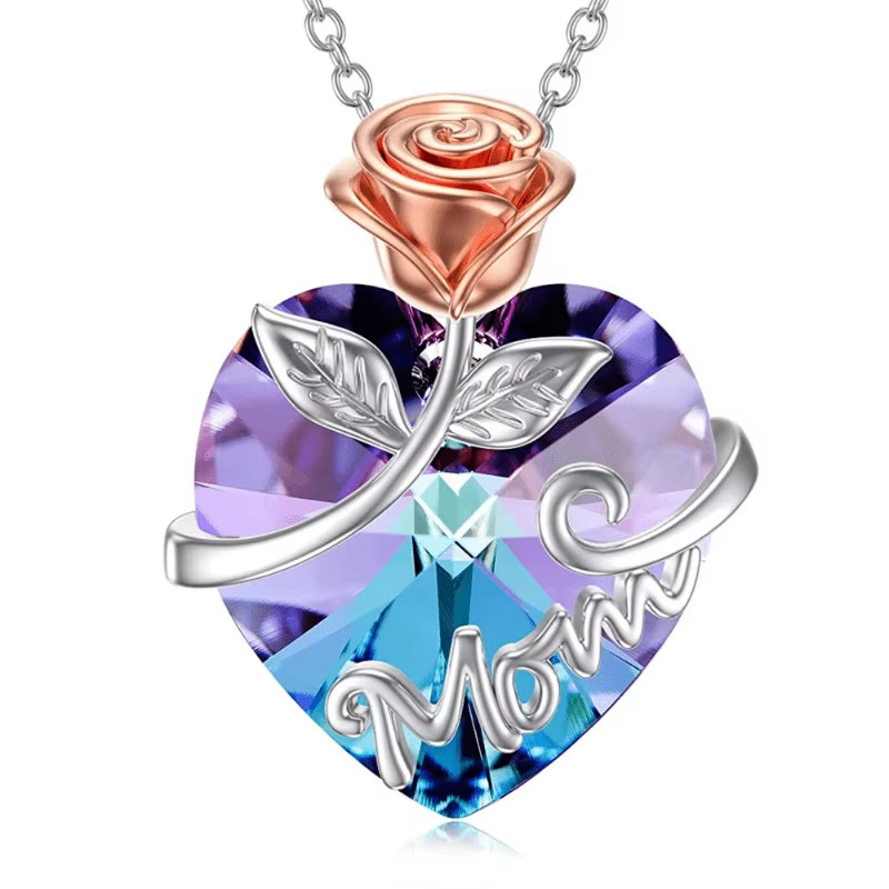 Fashion Letter Mom Love Crystal Pendant Necklace Charm Necklaces for Women Stain