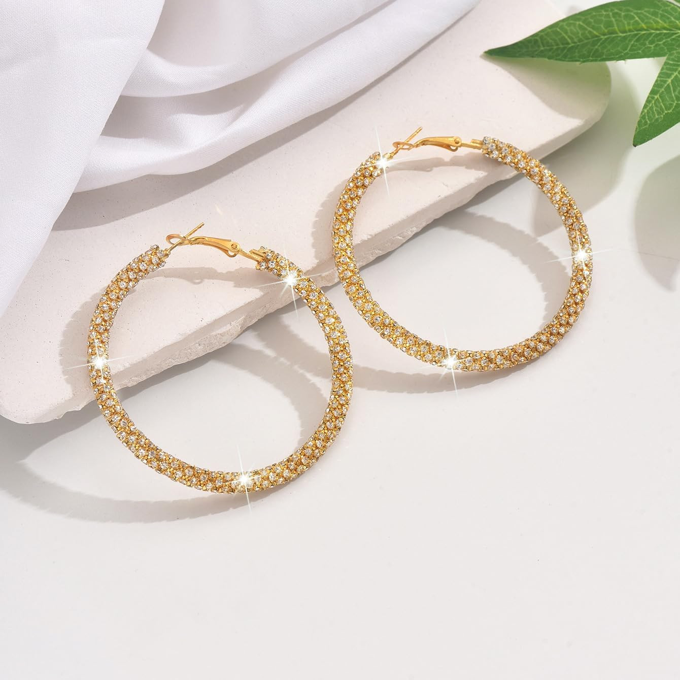 Big Hoop Earrings for Women 30Mm 40Mm 50Mm 60Mm 70Mm Rhinestone Silver Hoops Spa