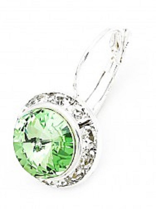 AUSTRIAN CRYSTAL ELEMENTS-10MM CRYSTAL PERIDOT GRN- SIL.PLT. LEVER-BACK EARRINGS