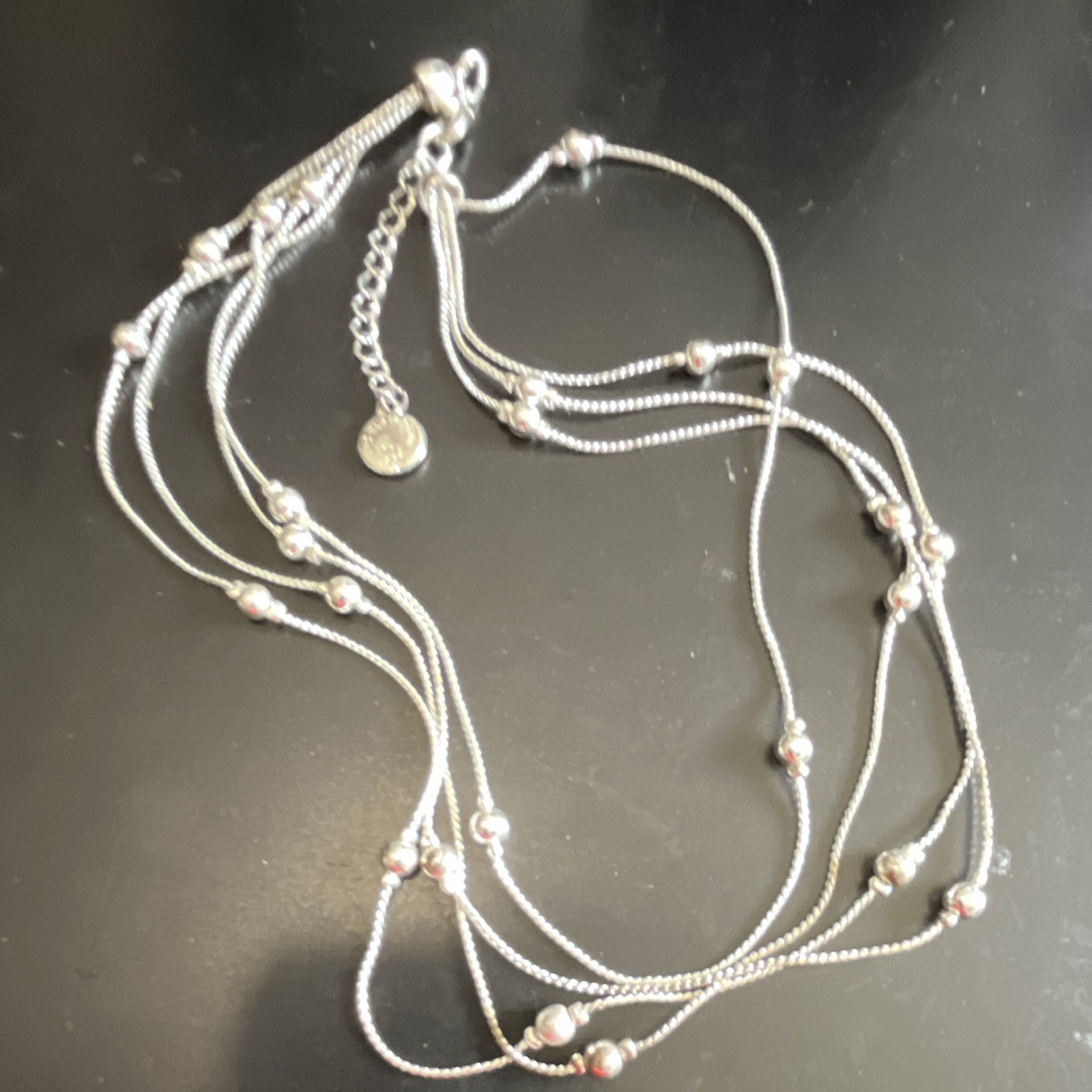 Liz Claiborne Vintage Multi-Strand Layered Silver Ball Bead Necklace Signed