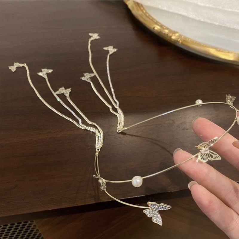 Wedding Butterfly Headband Head Chain Silver Tassel Hair 1 Count (Pack of 1) 01