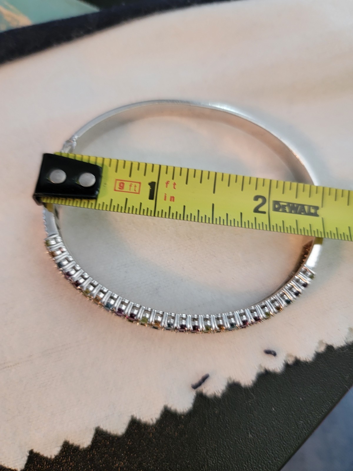 Stunning Sterling Silver Rainbow SA Signed Bangle Bracelet Double Safety Clasp