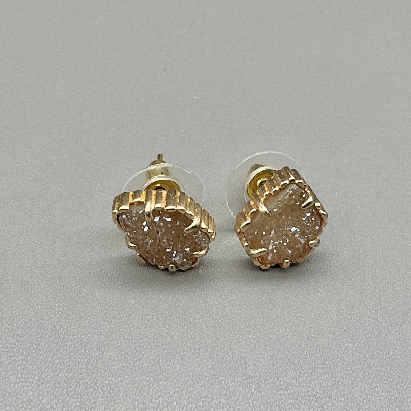 Kendra Scott Earrings Stud Champagne Drusy Quartz Gold Tone Asymmetrical Womens