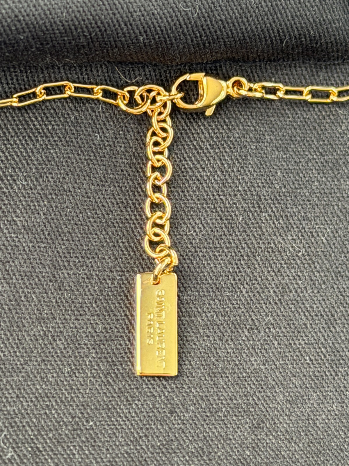 NWT Saint Laurent YSL Rectangular Chain Link Gold Tone Brass Short Necklace $695