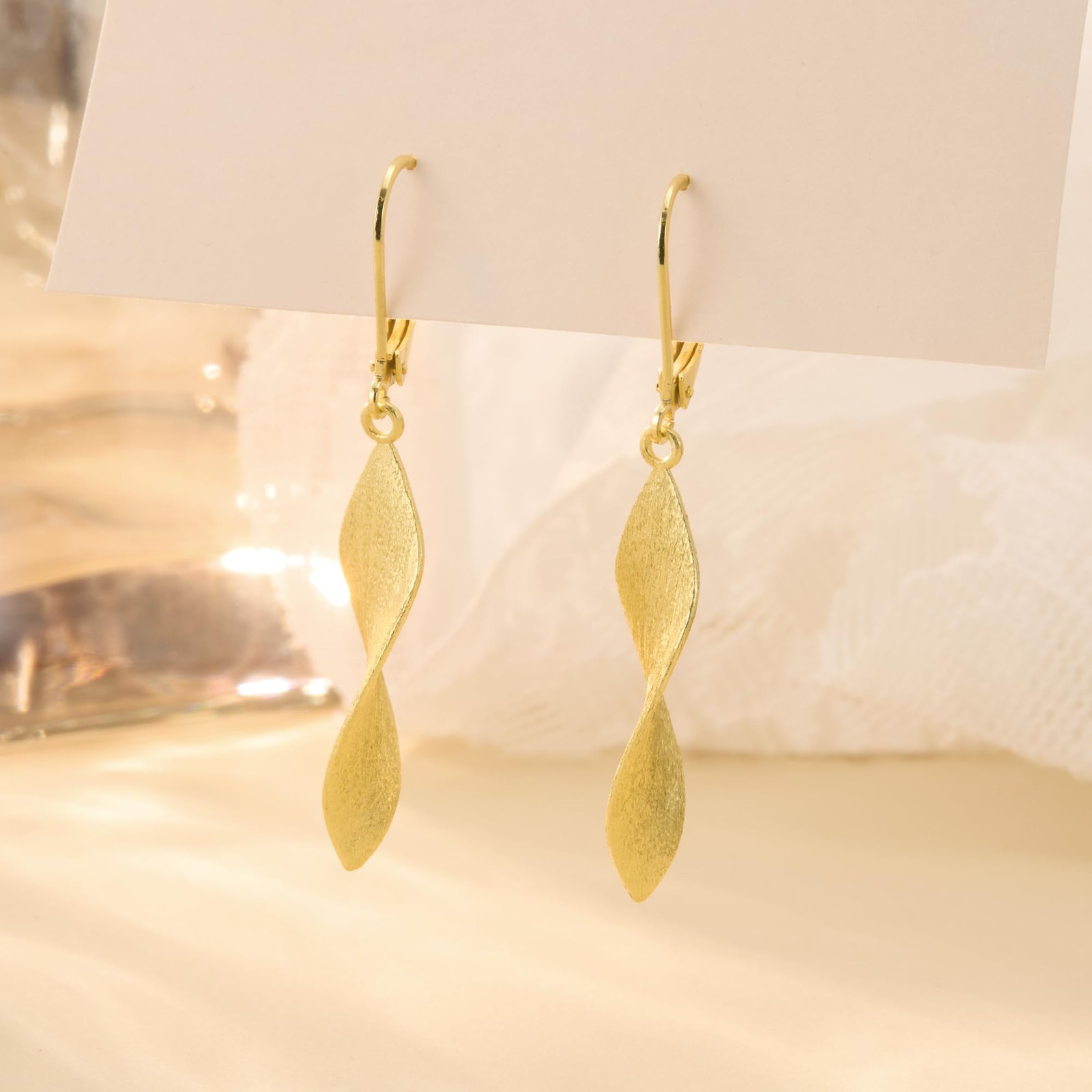 14K Gold Twisted Dangle Drop Earrings for Women Hypoallergenic Handmade Gold …
