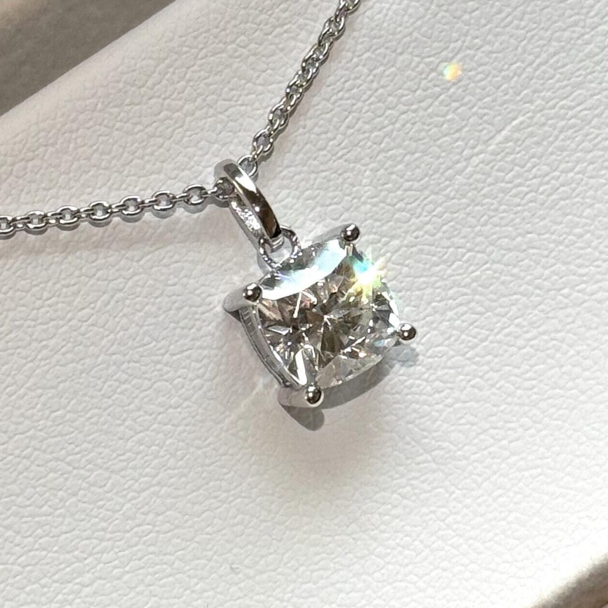 Cushion Cut Moissanite Solitaire Pendant with Necklace – 925 Silver or 14k Gold