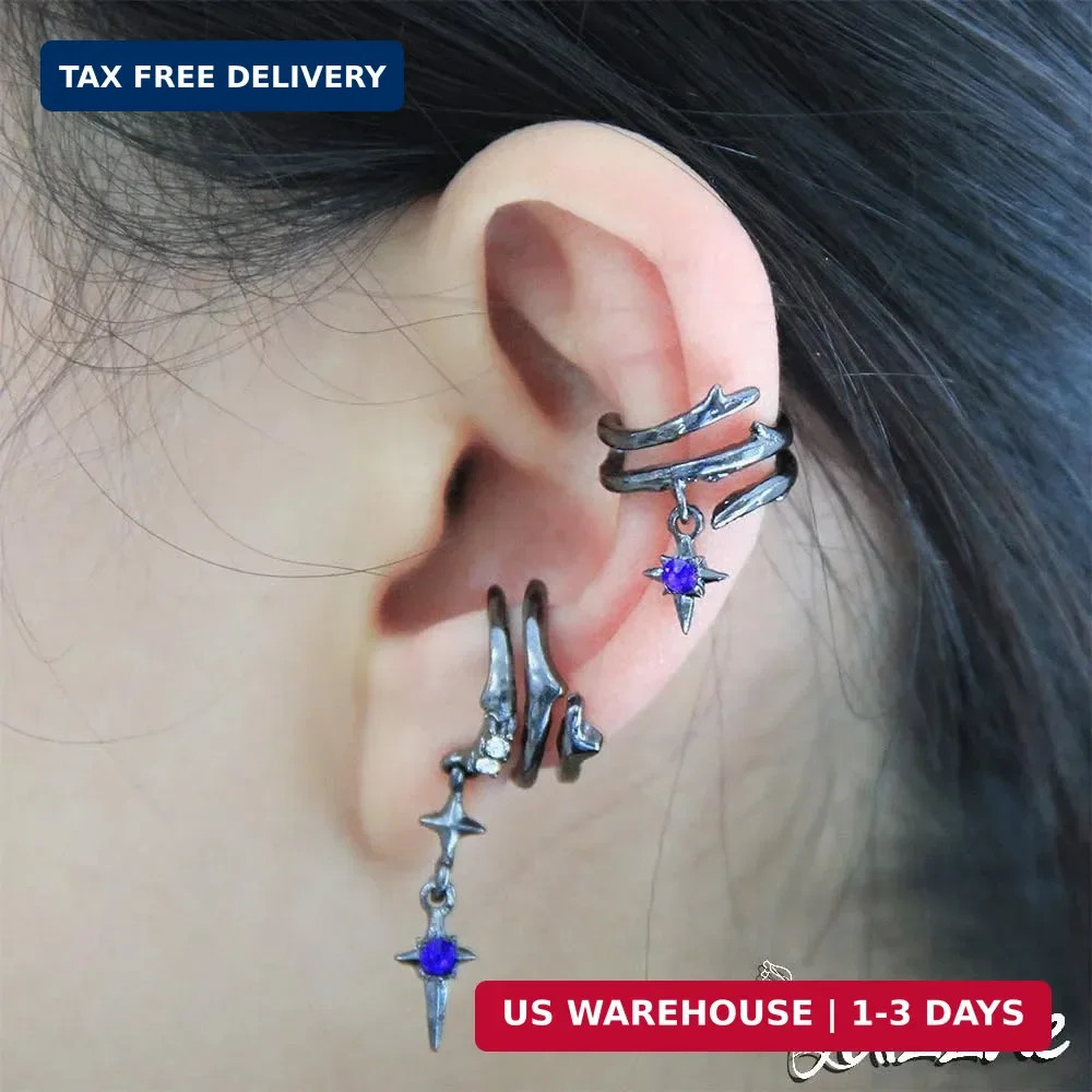 Gothic Thorns Ear Cuff Earring for Women Man Non Pierced Gem Ear Cartilage Star