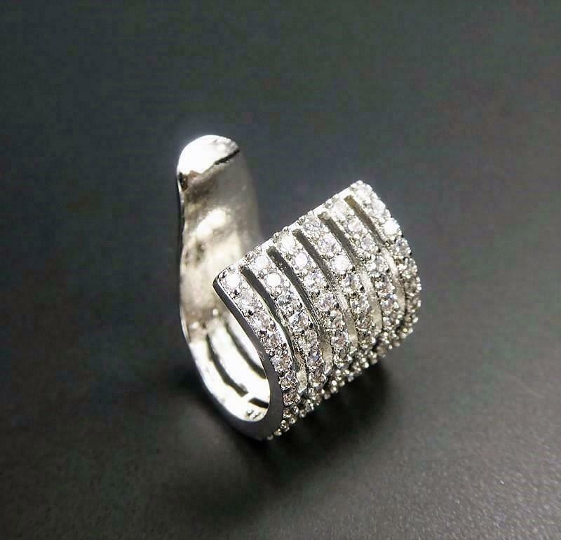 SINGLE SIDE Silver or Gold CZ Pave Lines Stripes Earring Ear Cuff Non Piercing