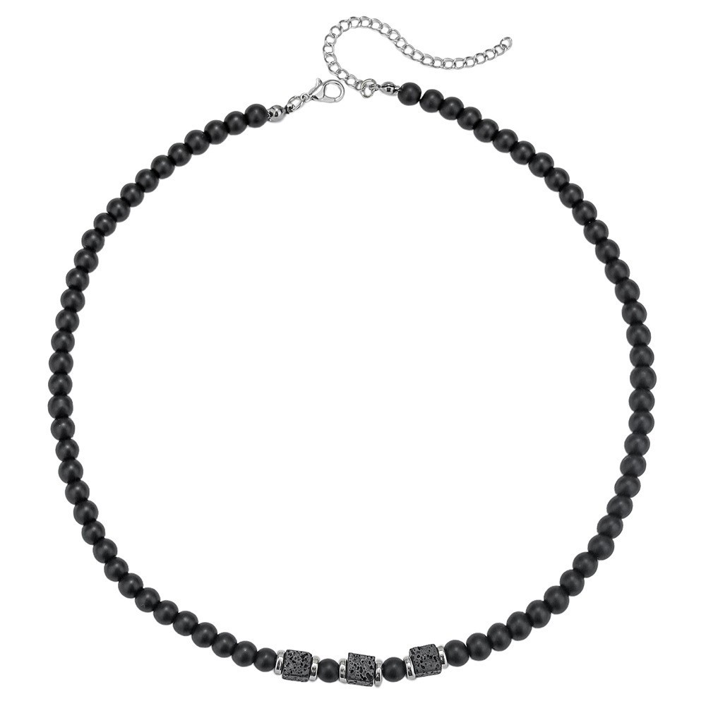 Mens Boho Necklace Natural Lava Stone Wood Beads Surfer Handmade Choker