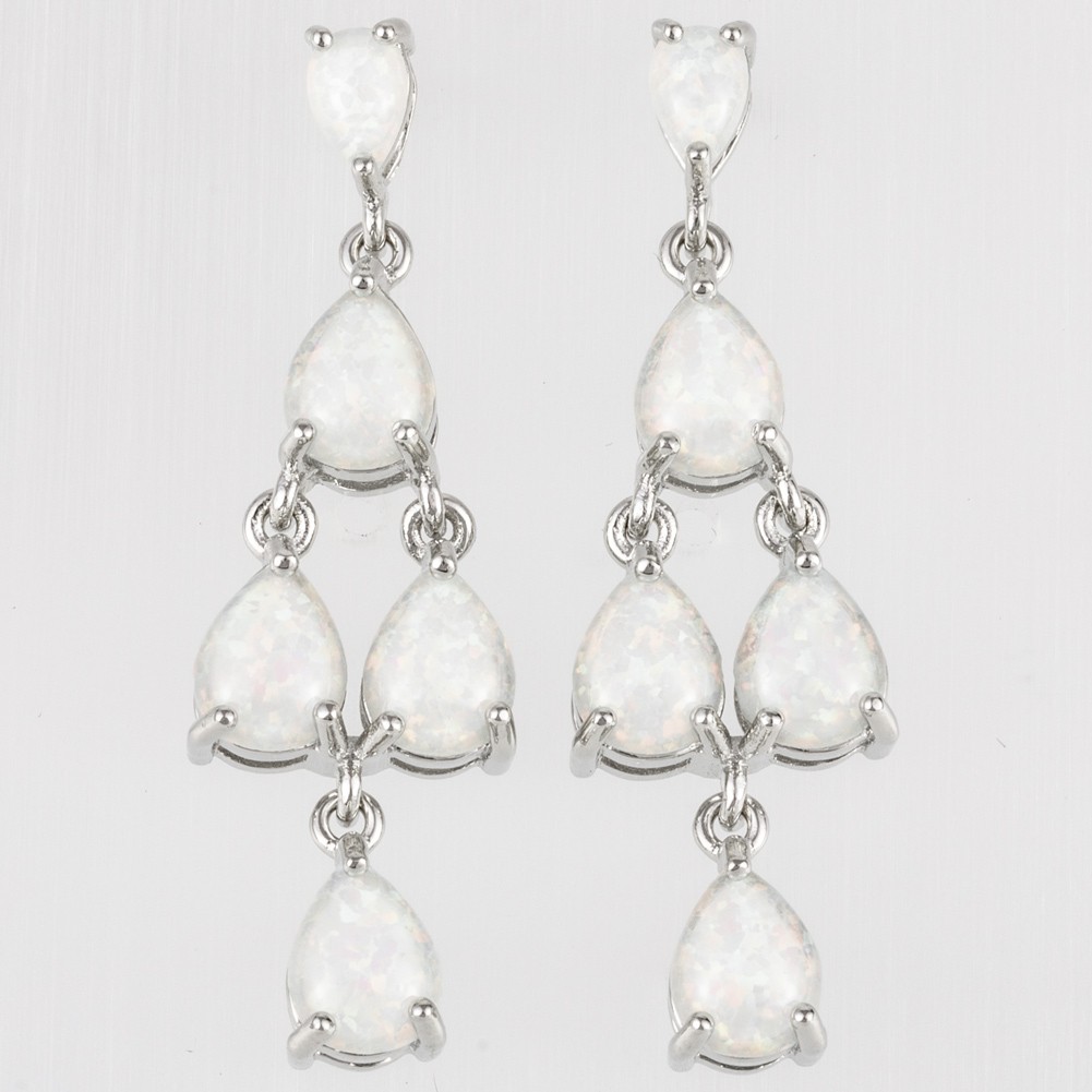 6×8 4×6 Pear White Fire Opal Cabochon Silver Jewelry Drop Pierced Earrings
