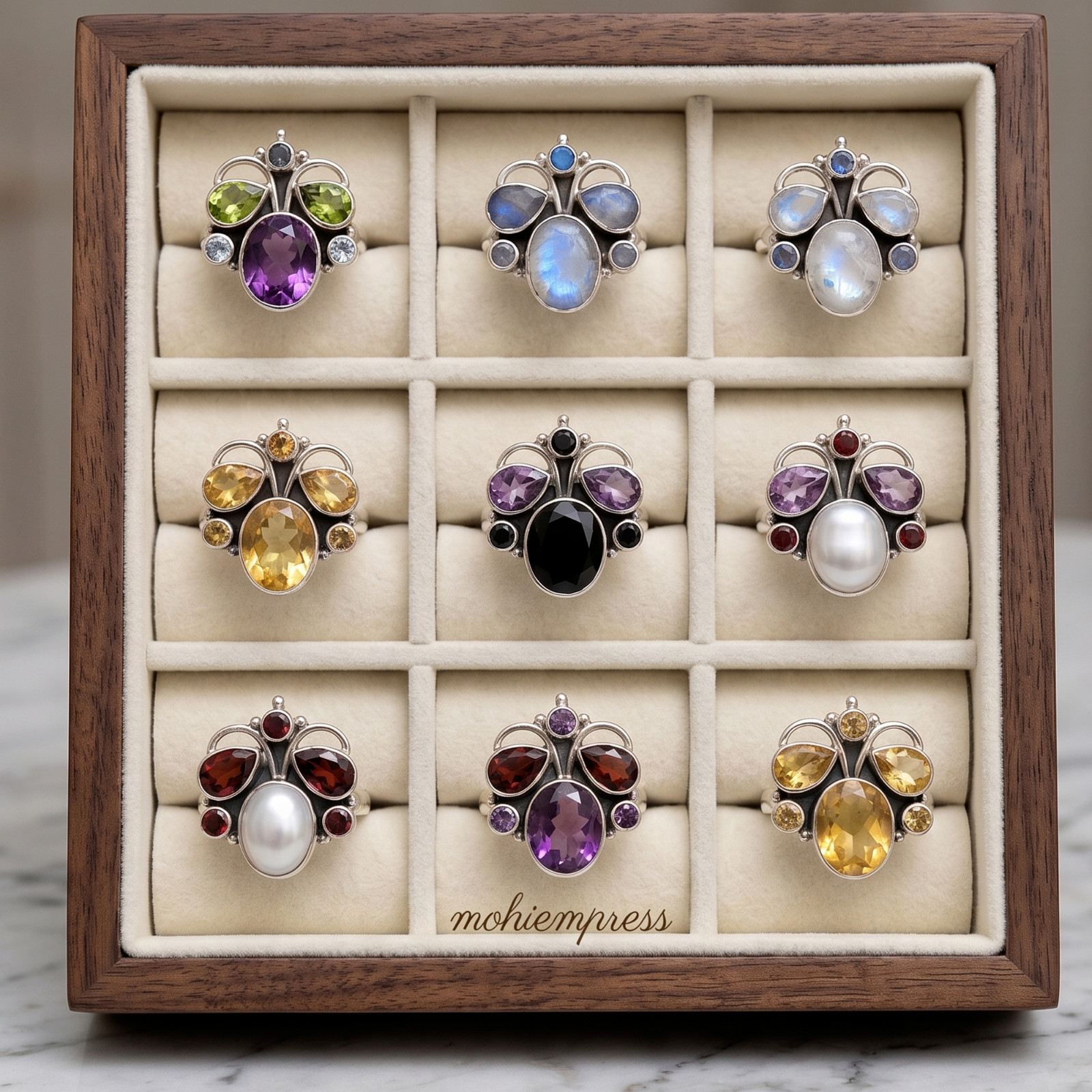 925 Sterling Silver Natural Multi-Stone Bee Ring, Handmade Jewelry