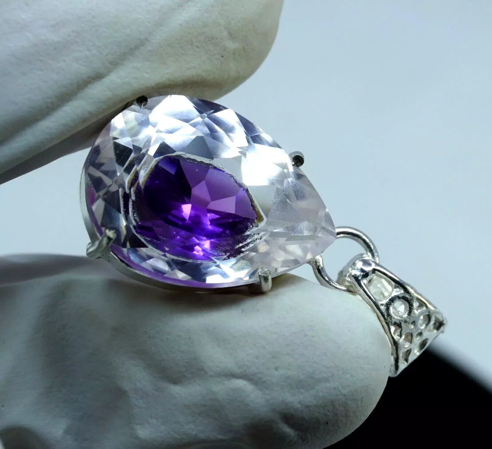 Bi-Color Rare Pitambari Sapphire Pear Natural 63 Ct 925 Silver Pendant Gem