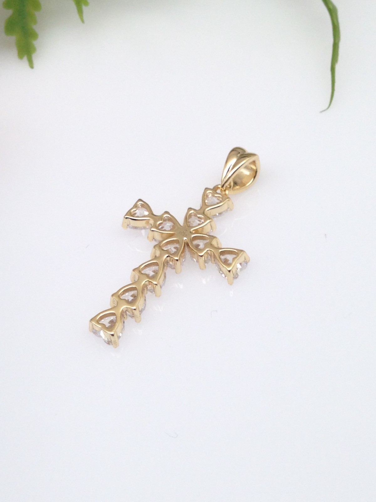 925 Sterling Silver CZ Gold Heart Cross Pendant Women 26mm(1.02″)/33mm(1.3″)
