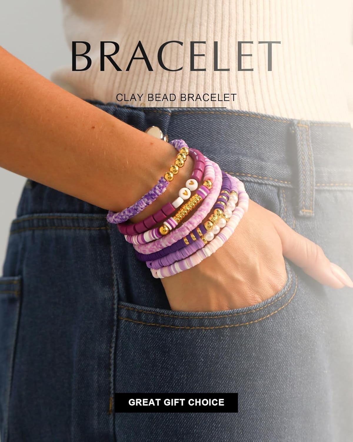 Friendship Bracelets Beaded Clay Stackable Jewelry for Women Boho Preppy Bulk