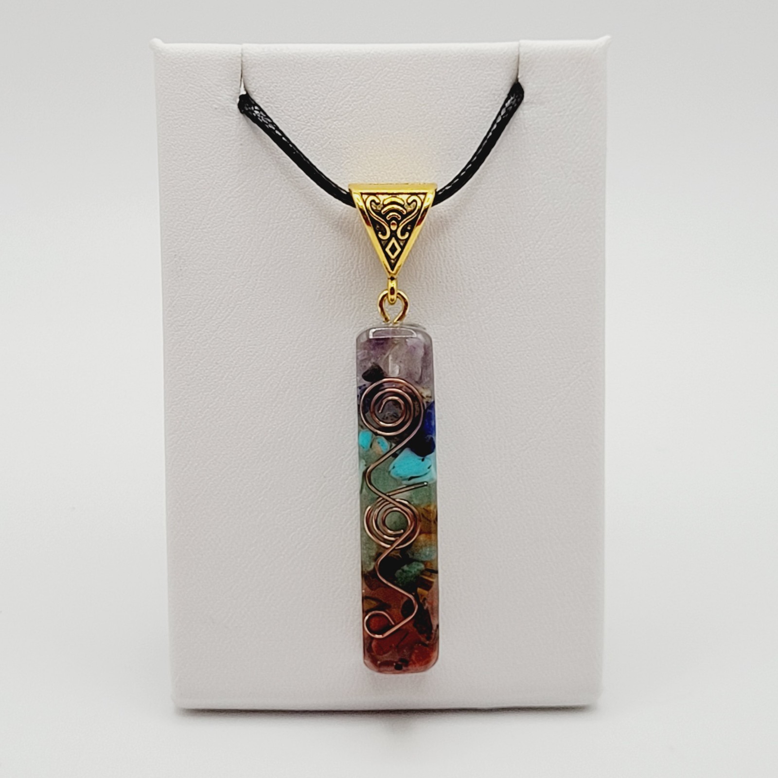 Modern Stone Chip Chakra Healing Meditation Pendant Faux Leather Cord Necklace