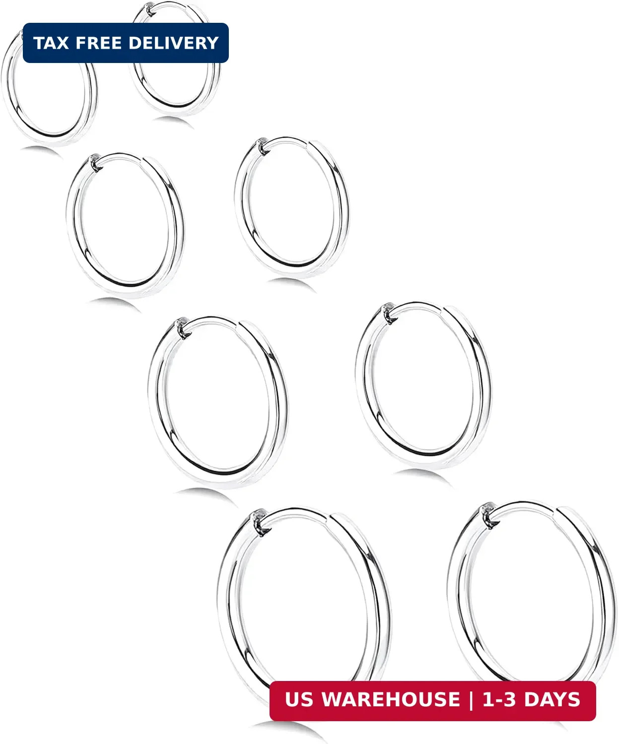 Small Huggie Hoop Earrings for 6mm, 8mm, 10mm, 12mm, Silver -6/8/10/12mm