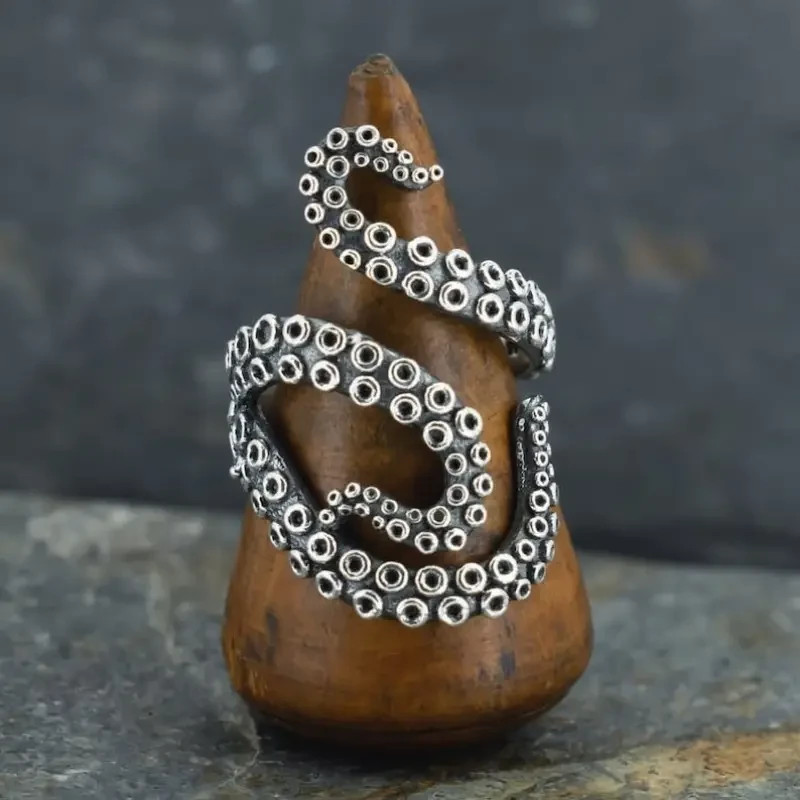 Elegant 925 Sterling Silver Fashion Charms Unique Octopus Ring One Size Fit All