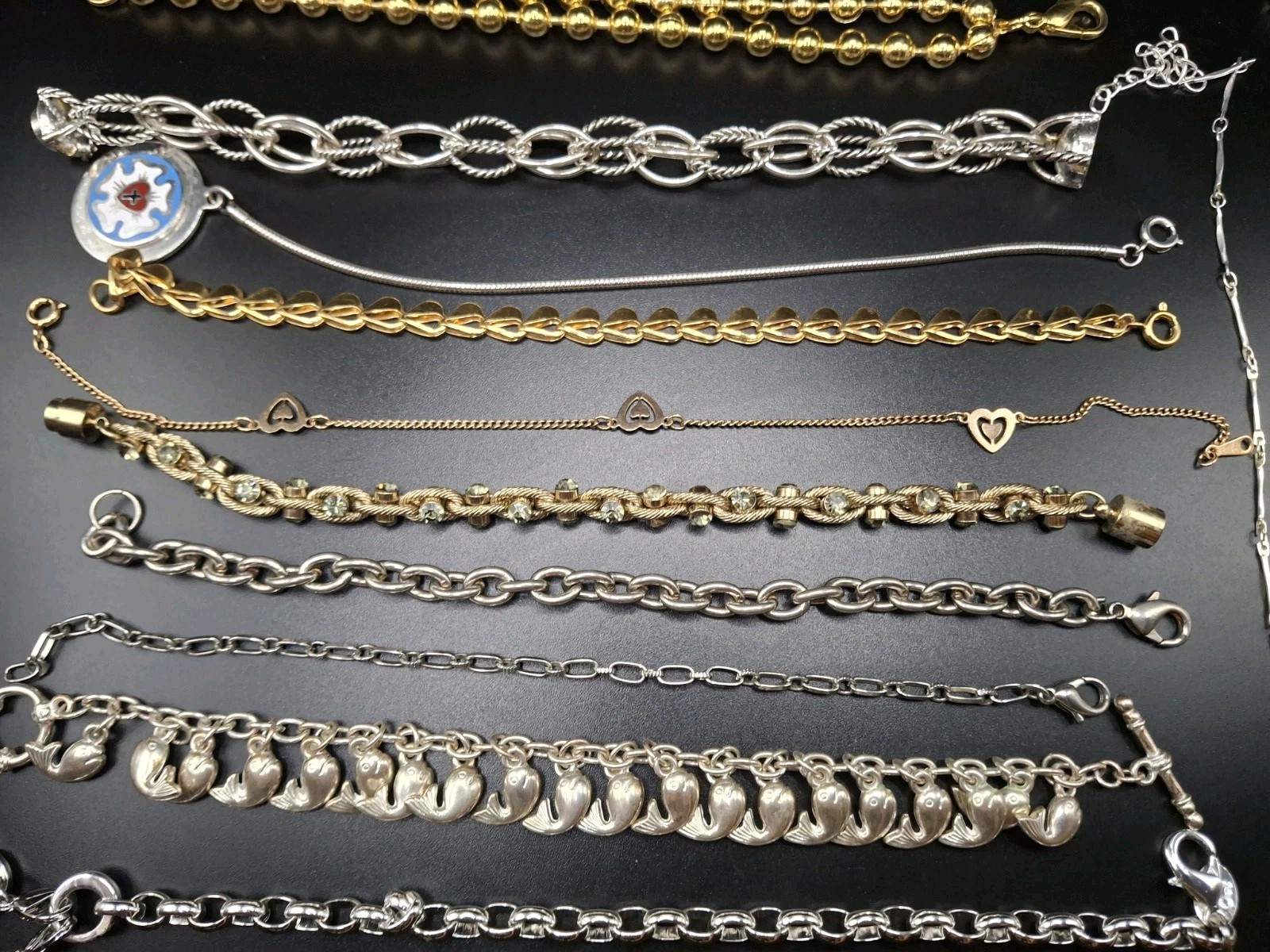 LOT OF 13 SILVER & GOLD TONE BRACELETS, VINTAGE-NOW 7 To 8.5″ Length