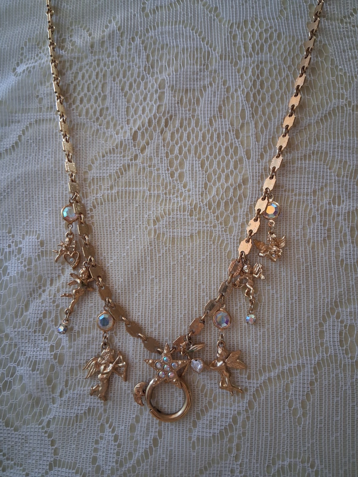 Vintage Kirks Folly Gold Tone Secrets of the Seven Angels Necklace