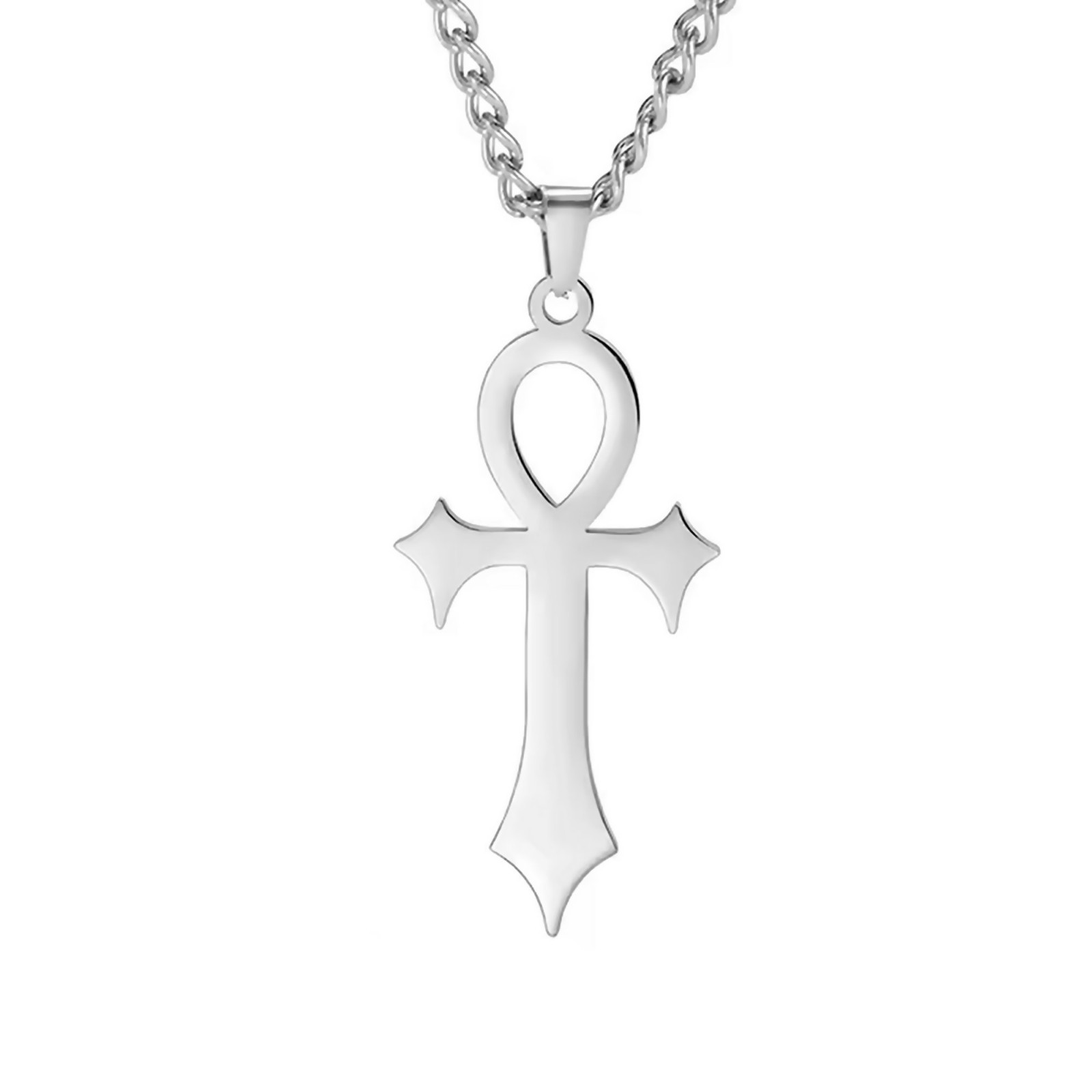 Gothic-Style Ankh Necklace Silver 316L Stainless Steel Egyptian Cross Pendant