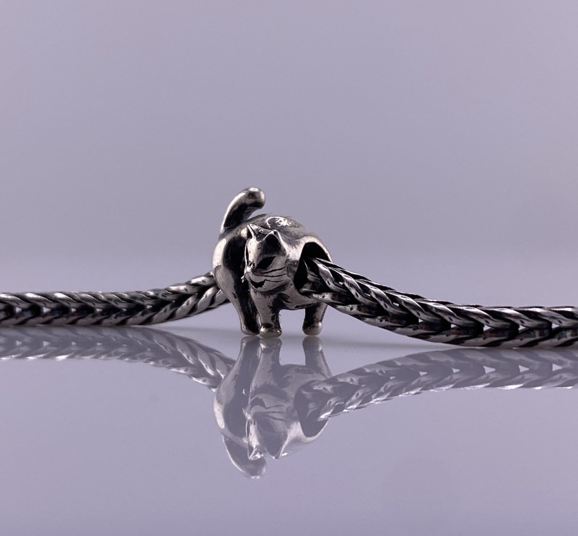Handmade USA Black Cat Bead Charm 925 Sterling Silver Halloween New