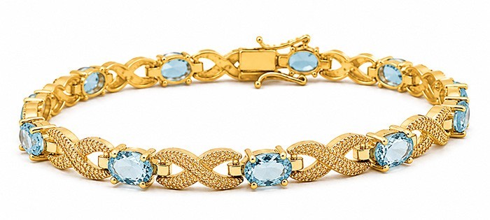 GENUINE 6.22 Cts AQUAMARINE & DIAMOND BRACELET 14K YELLOW GOLD PLATED – NWT