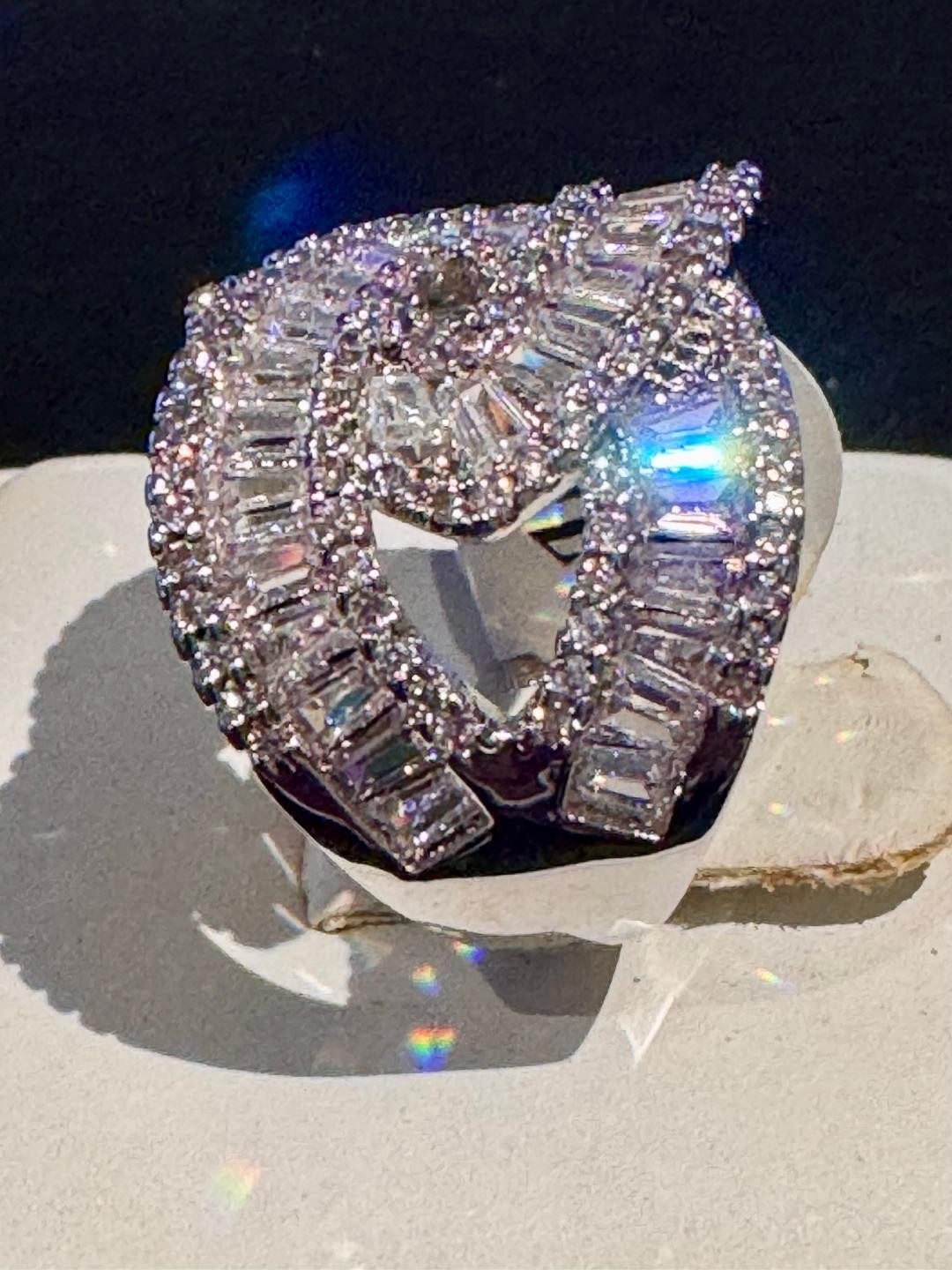 Stunning Criss Cross Design Cubic Zirconia Statement Wide Band Size 7