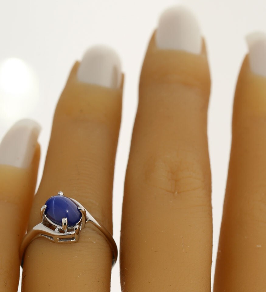 Lab Created Star Sapphire Ring 1.60CT 14K White Gold Size 6.5
