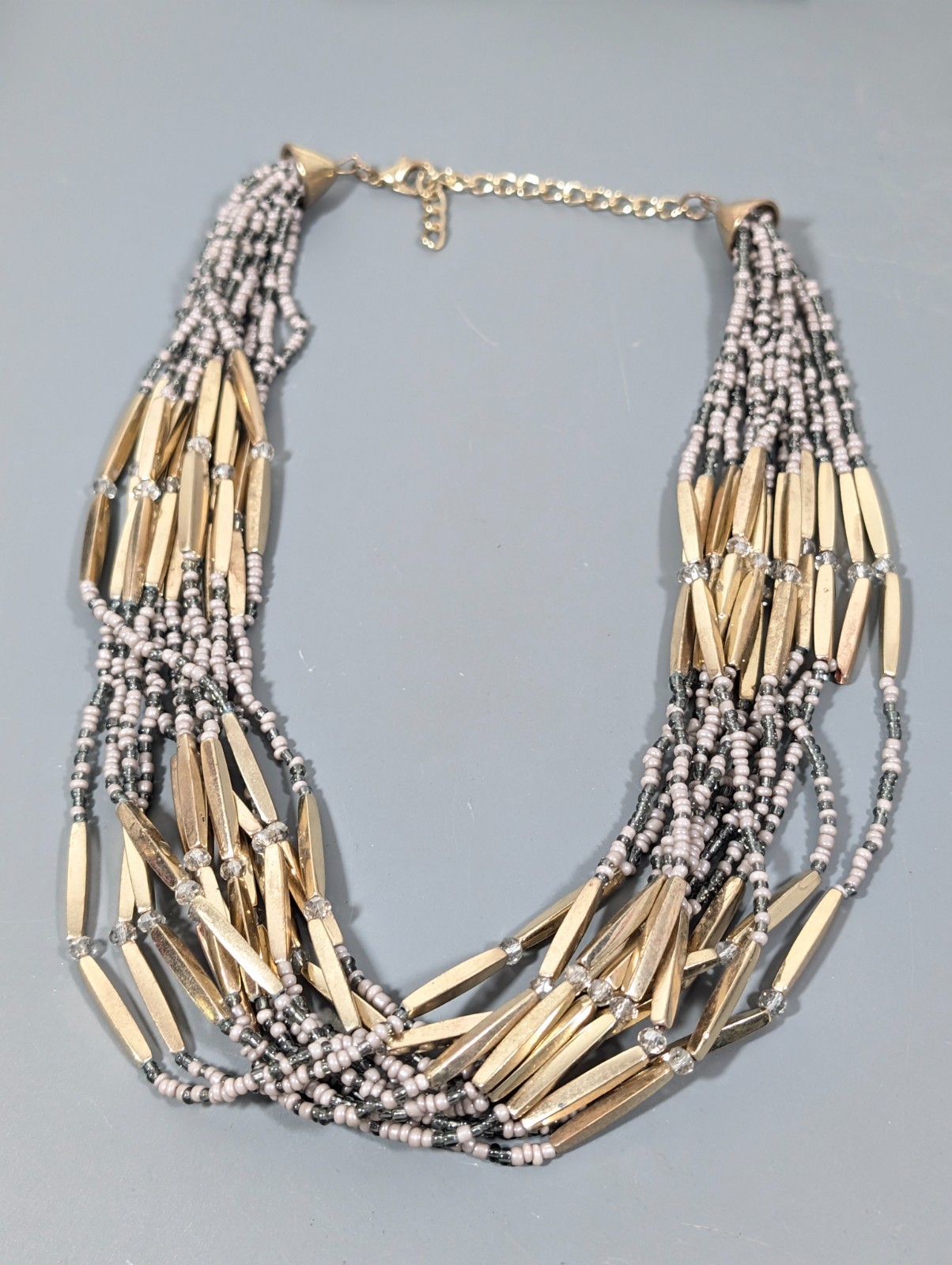 Boho Western Two Tone Multi Strand Beaded necklace 21 in