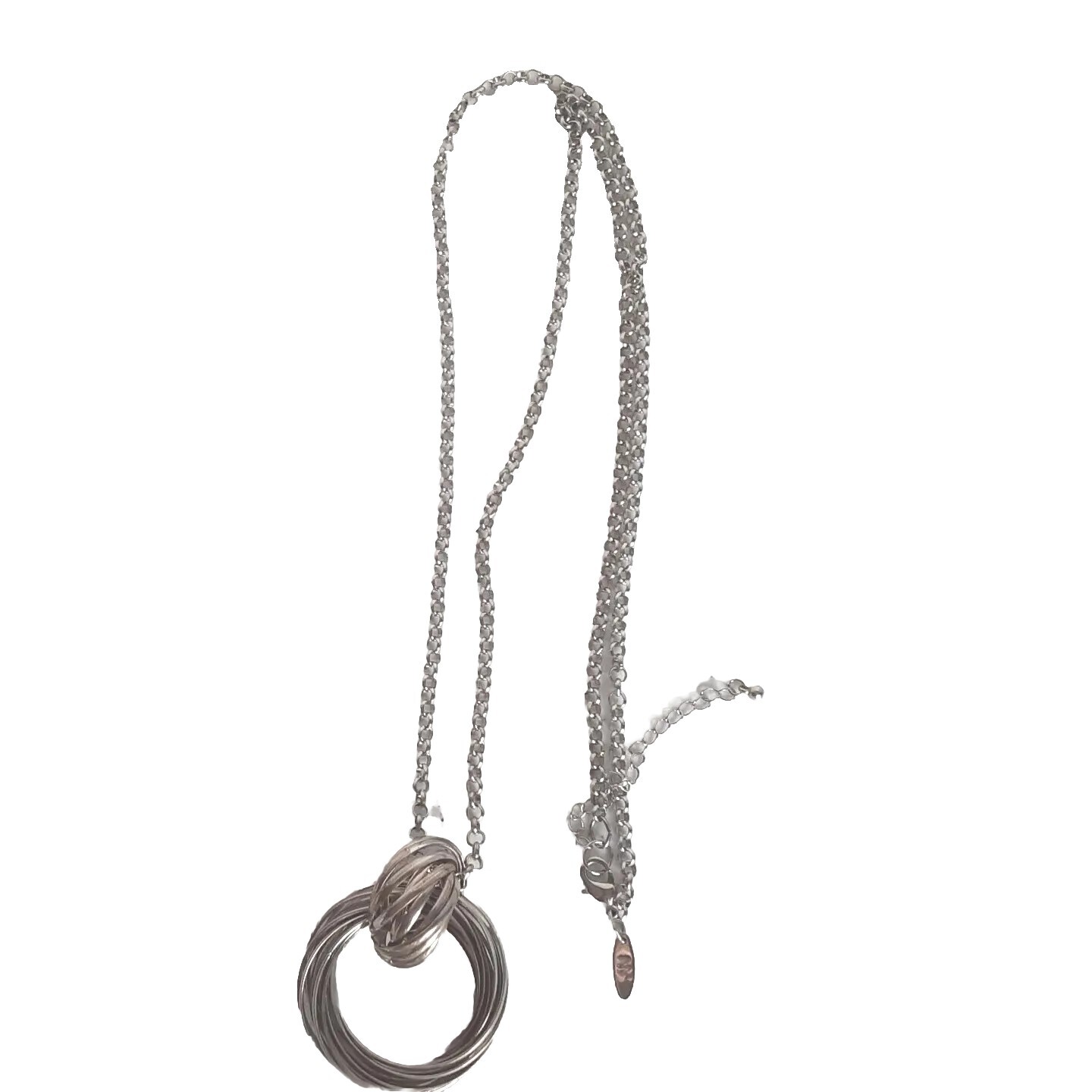 Vintage NY Signed Silvertone Chain Intertwined Hoops Pendant Necklace 19″-22″