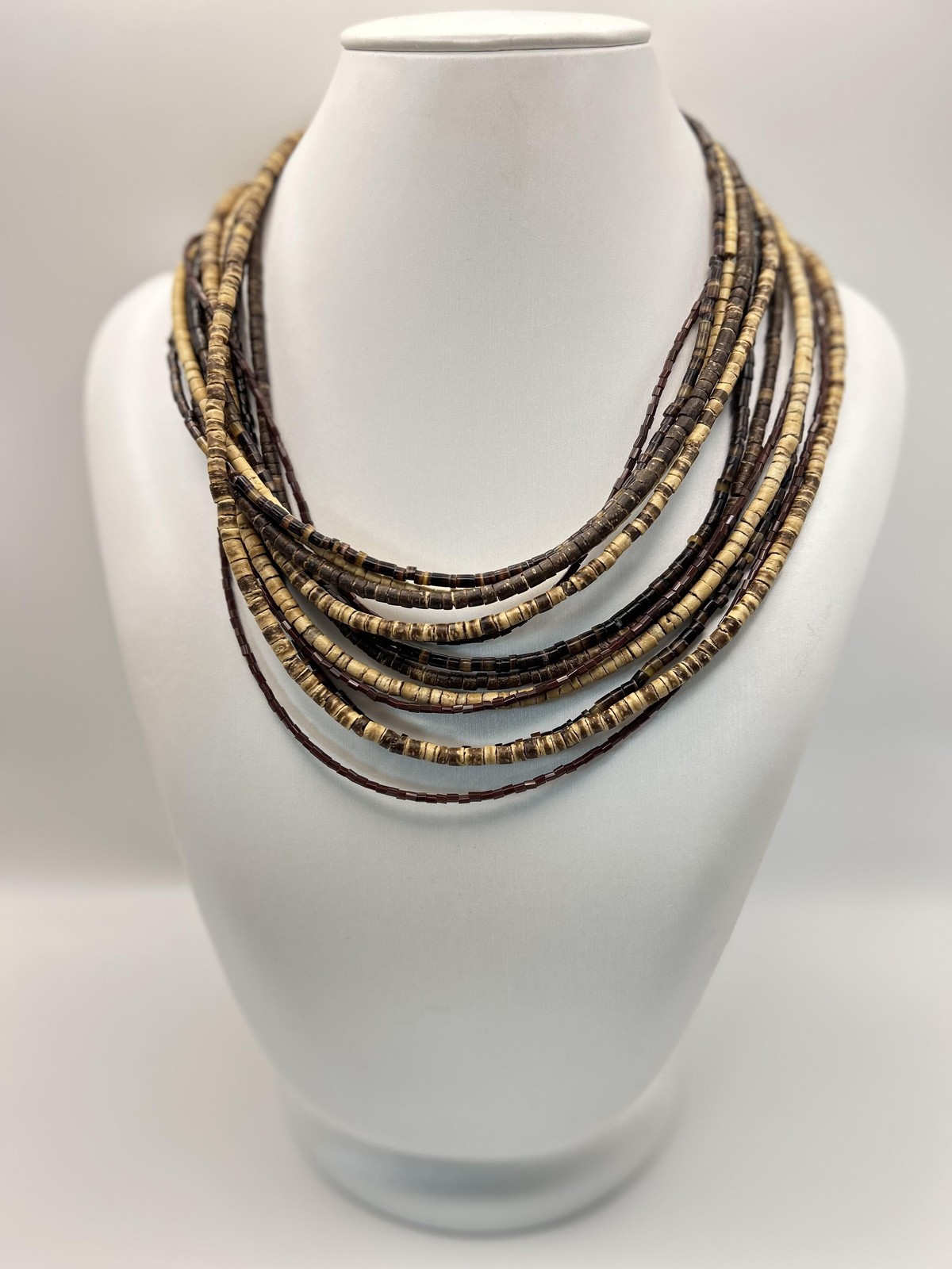 Necklace Brown Beaded Multistrand Layered Statement Boho Fashion Hook 18 In