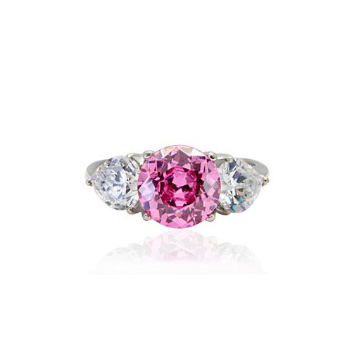 Womens, Girls, Silver Pink Cubic Zirconia, Clear Heart Cubic Zirconia CZ Ring