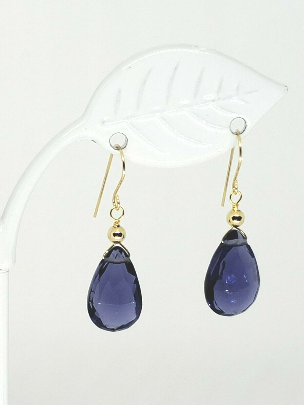 14k Yellow Gold Tanzanite Faceted Pear Briolette Drop Dangle Earrings