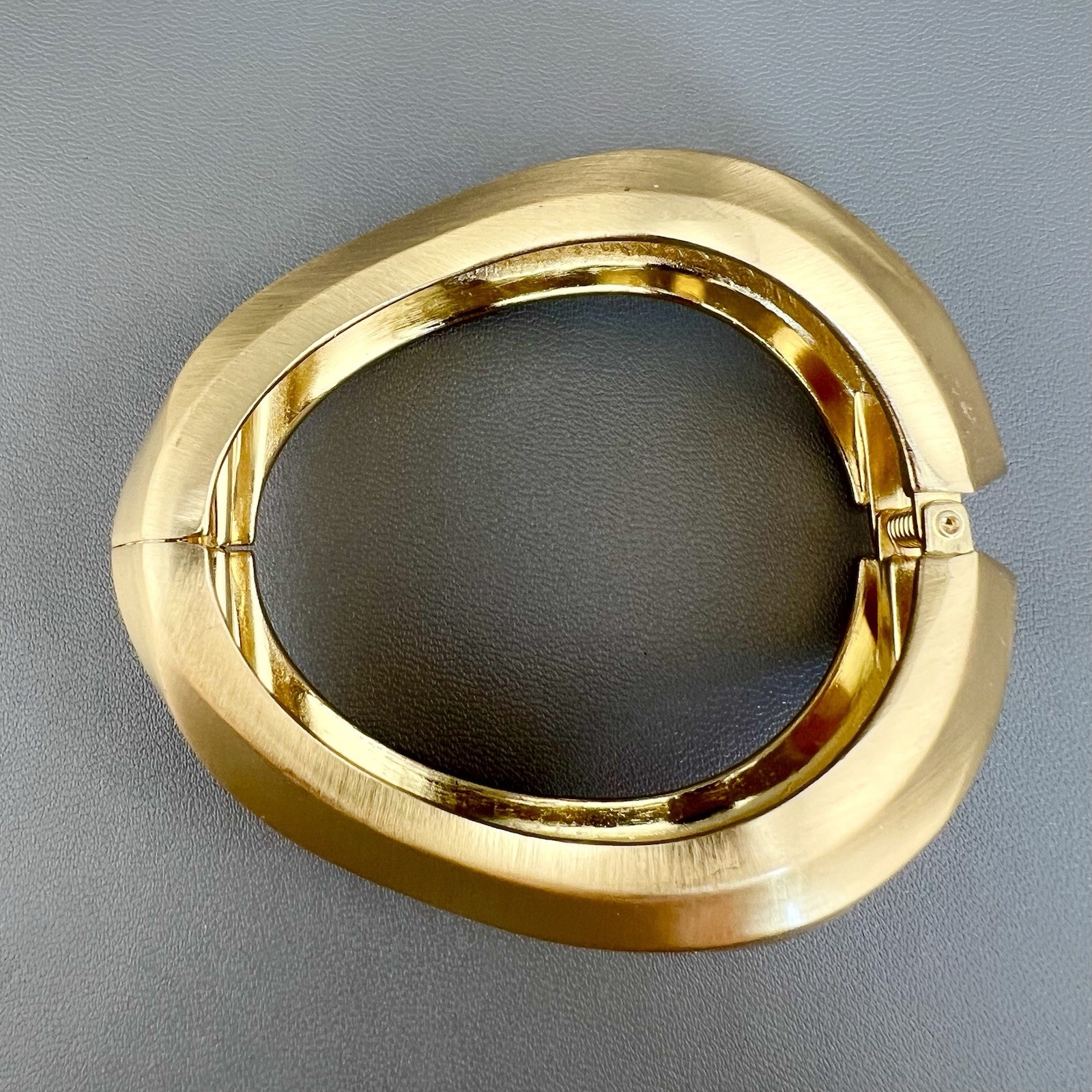 Modern Chunky Bangle Bracelet Matte Gold Sculptural Geometric Hinged