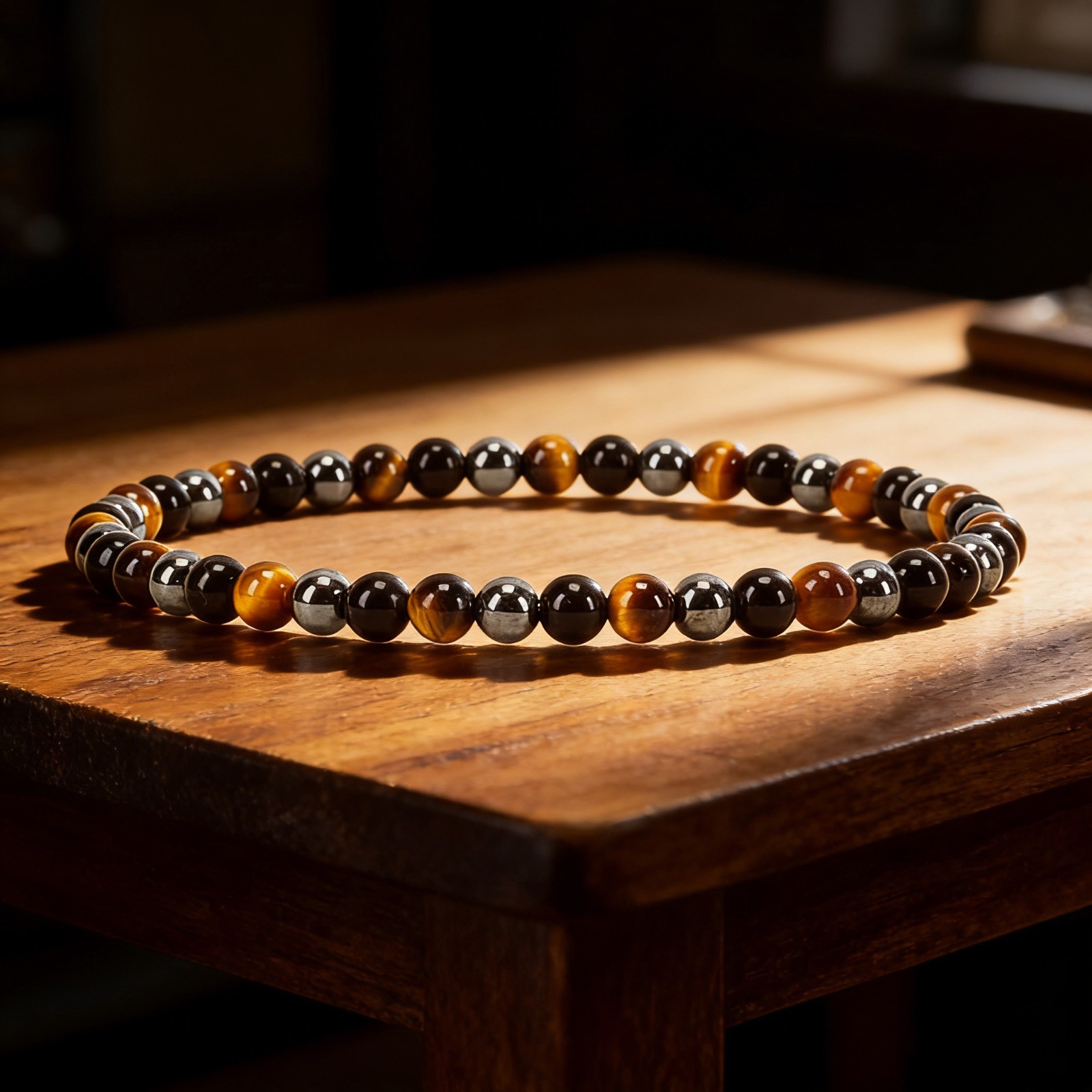 Tiger’s eye Hematite Obsidian 4mm Beaded Bracelet Triple Protection Bracelet