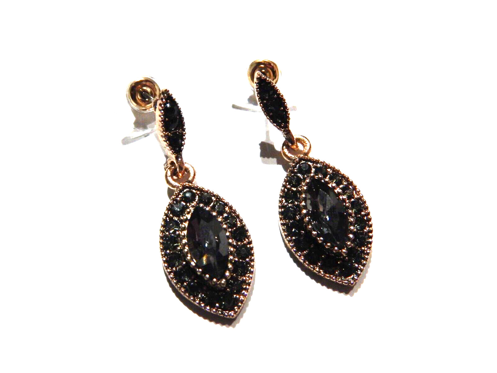 GRAY & COPPER CRYSTAL NECKLACE & EARRINGS SET elegant formal evening jewelry 8Z