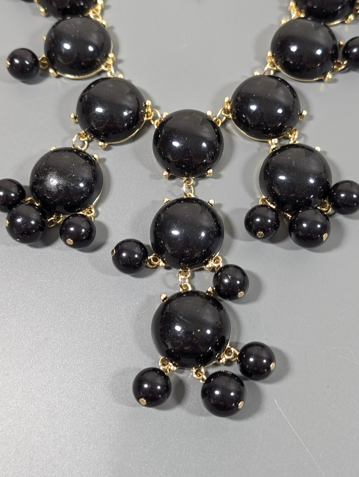 Boho Black Bubble Necklace Gold Tone Bib Charm Statement Western Bold 27 in