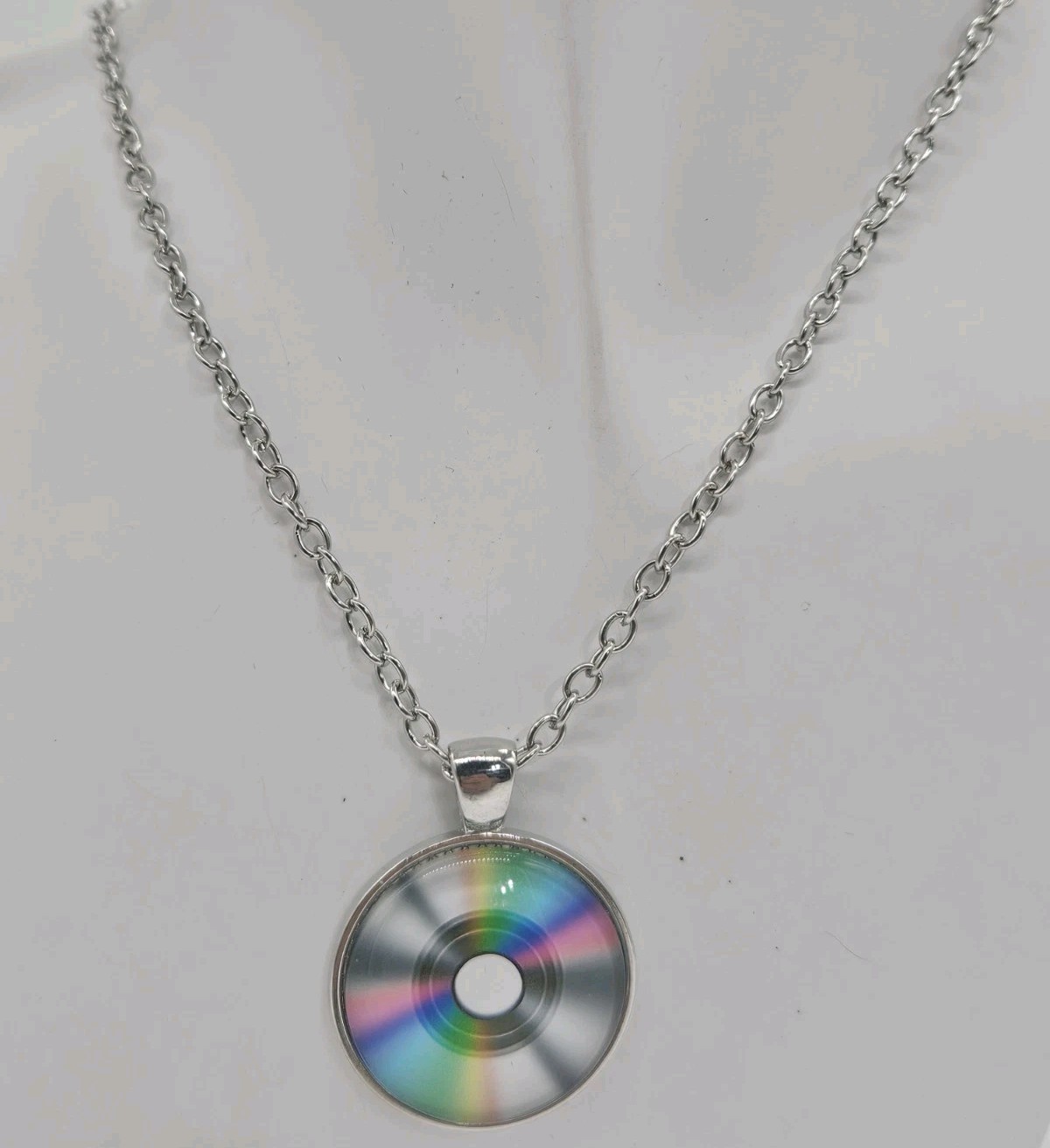 Music Record Pendant Necklace – Music Themed Jewelry – Silver Tone Disc & Chain