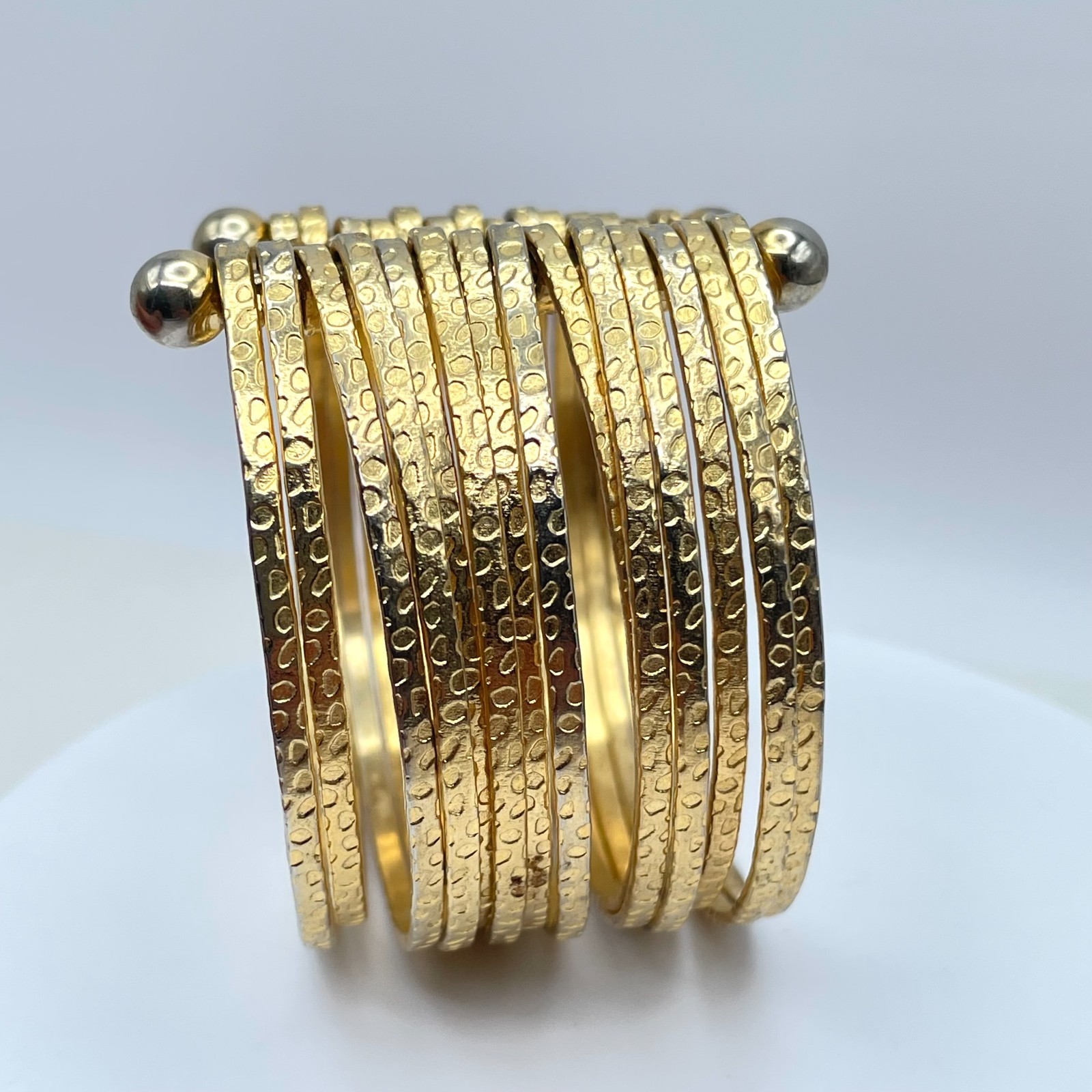 Gladiator-Style Gold Tone Wide Multi-Band Stacked Hammered Open Cuff Bracelet
