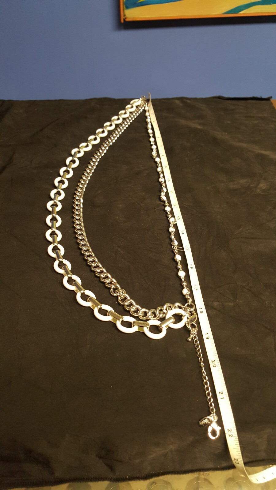 Lia Sophia 3 Strand White Silver Color Chain Necklace Adjustable Length 19-22″in