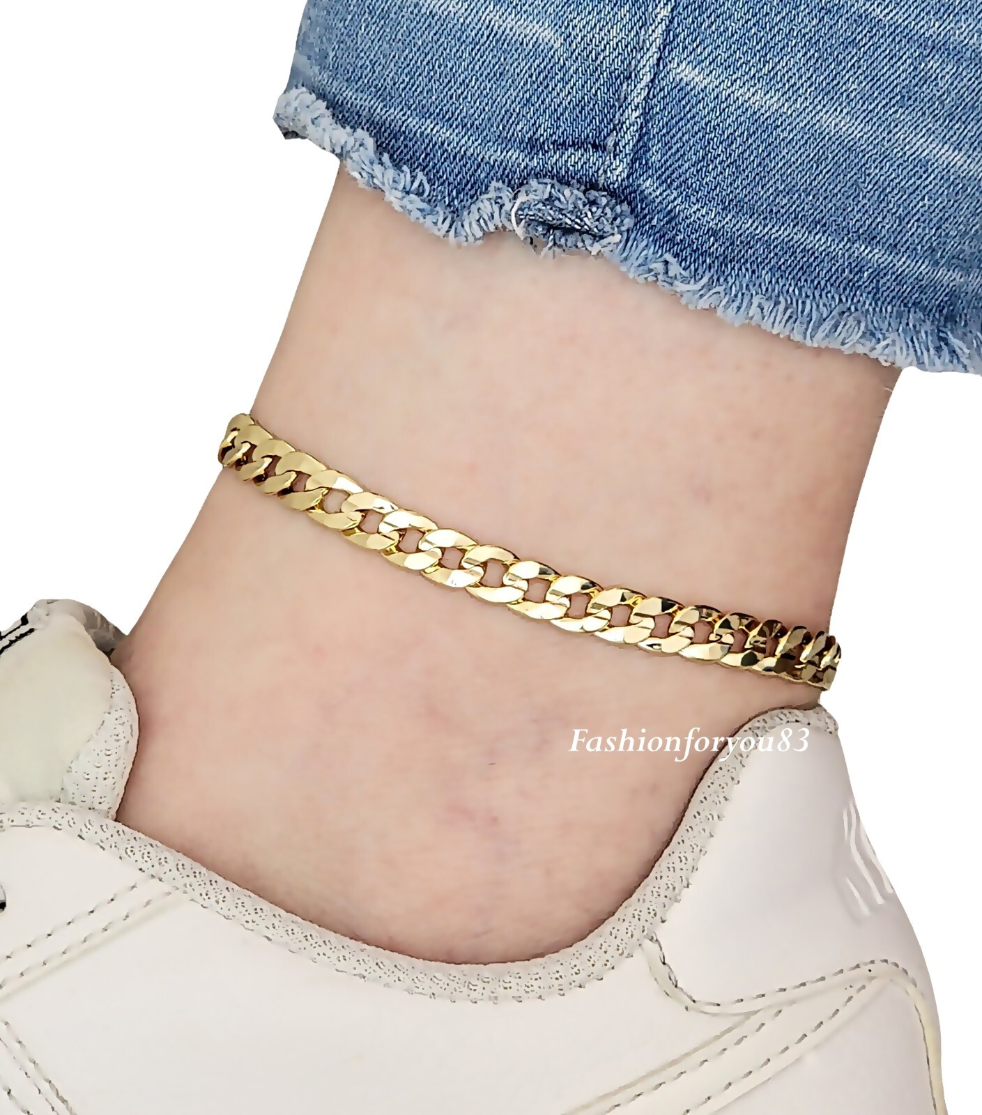 Ankle Bracelet for Women Concave Cuban Chain Anklet 8″,9″,10″,11″,12″ Small-Plus