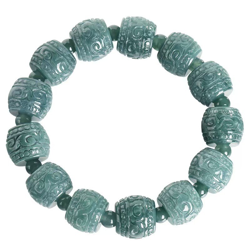 Certified Real Grade A Natural Blue Jade Jadeite Bracelet 15*13mm Beads Bangle