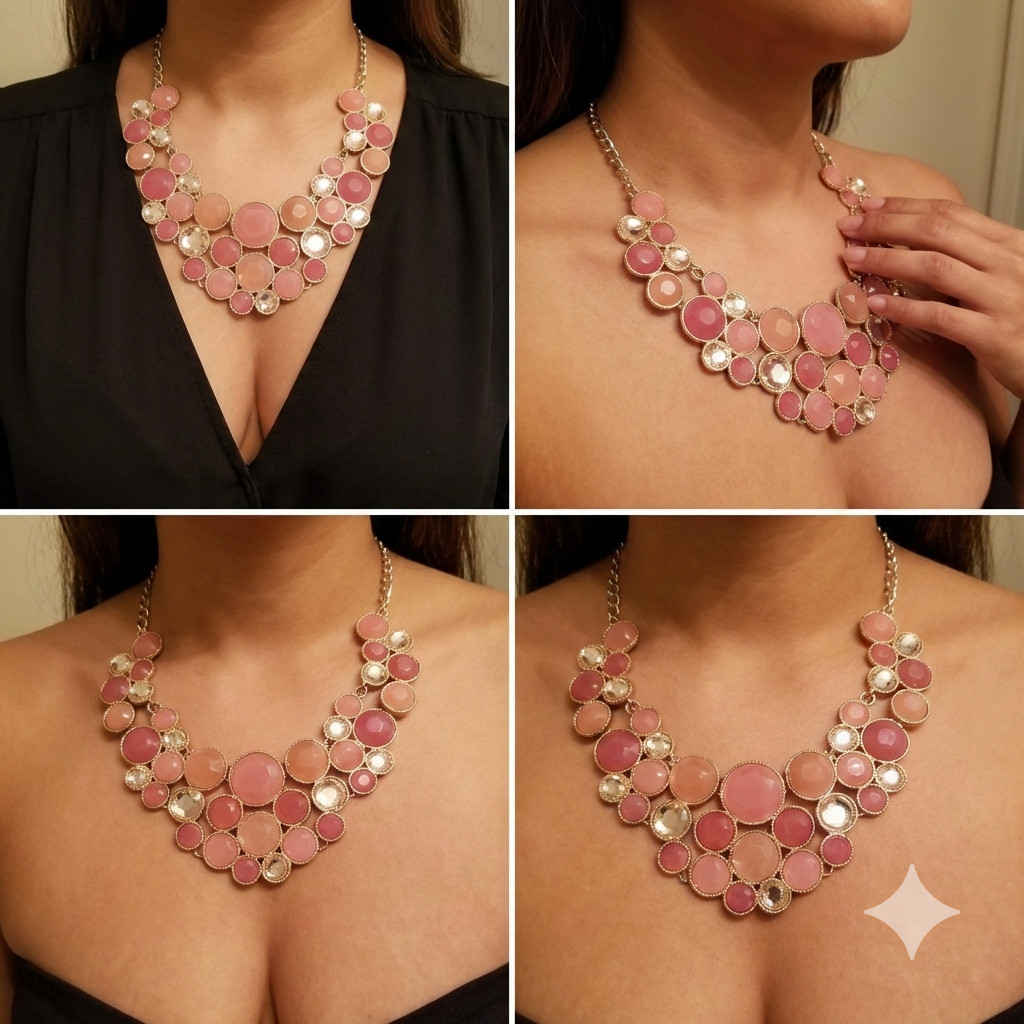 Golden Blush Sparkle Bib Necklace