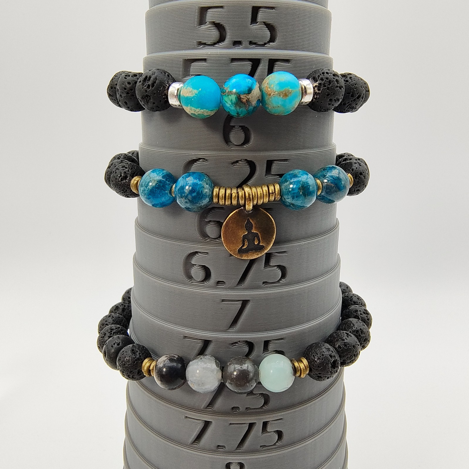 Boho Lava Rock Diffuser Beaded Stretch Bracelet Set of 3 Buddah Charm Spiritual