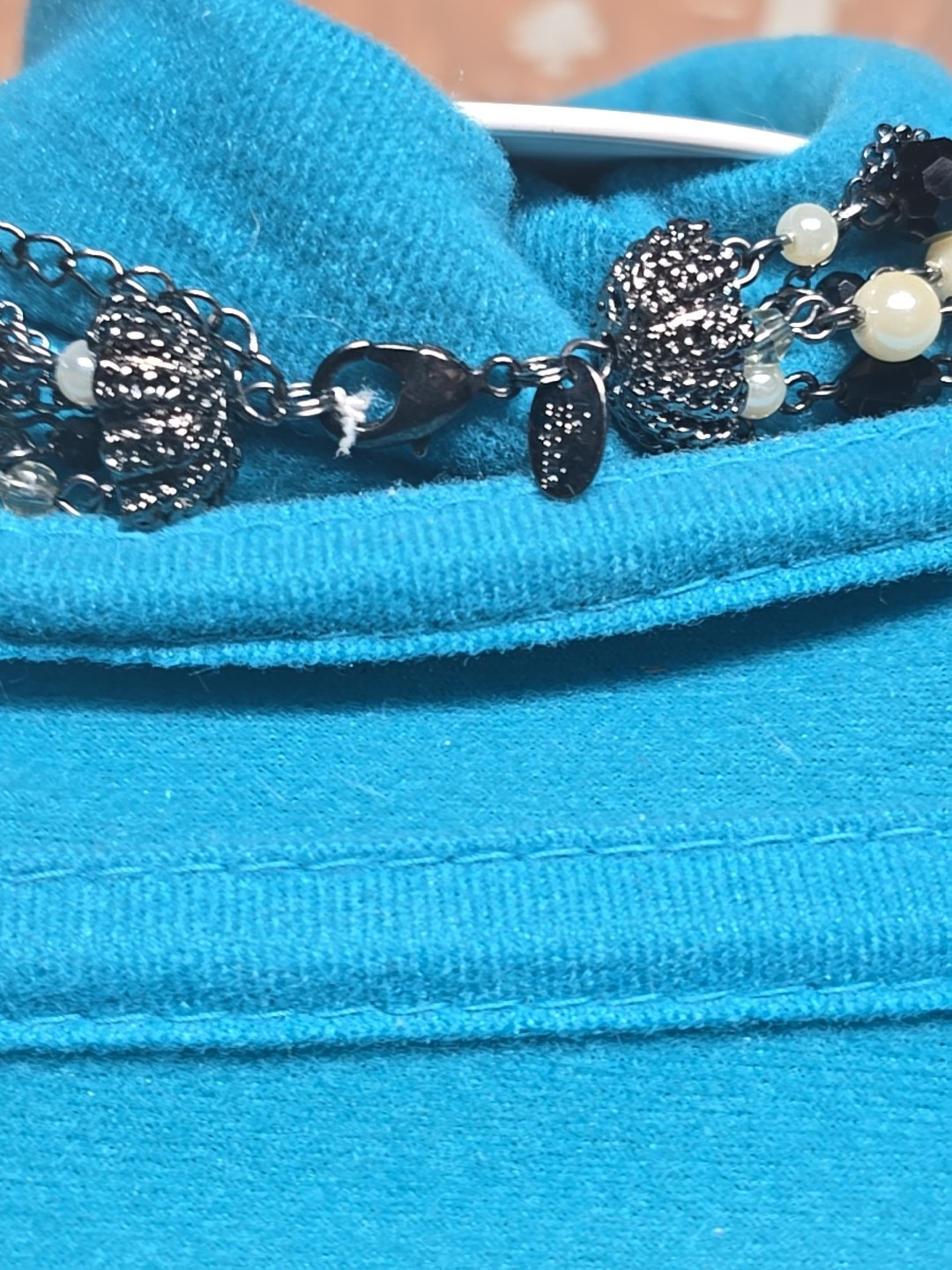 Lia Sophia Multi Strand Necklace Black White Neutral Glass Beads Faux Pearls