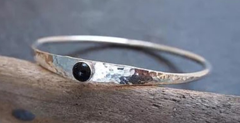 Natural Black Onyx Solid 925 Sterling Silver Bangle Handmade Gift For her A-782